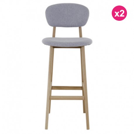 Lot de 2 Chaises de Bar Tissus Gris et Piétement Chêne Ana KosyForm