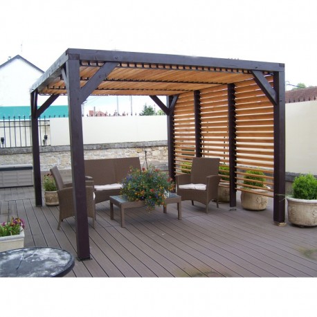 Pérgola Bioclimática Orientable Cuchillas 11 m2 y Disyuntor de Vista Lateral 3 m