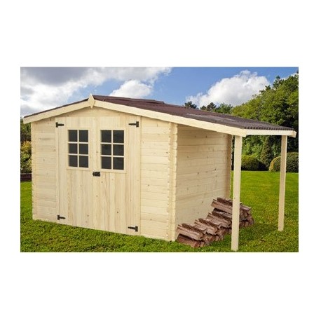 Casetta da giardino Legno Habrita 5,06 m2 con tenda da sole 2.69 m2