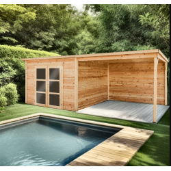 Poolhouse shelter met overdekte terrasplanken 28mm Bahia Habrita 20m2